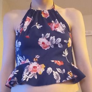 Navy floral halter crop top